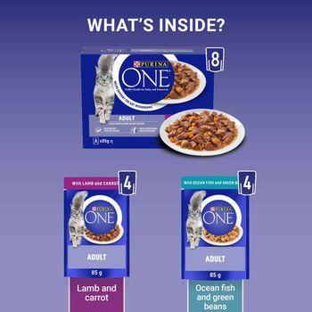 Purina ONE Cat Food Ocean Fish and Lamb Mini Fillets in Gravy 8x85g