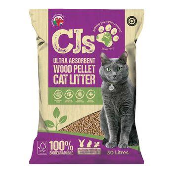 CJs Premium Cat Litter Ultra Absorbent Wood Pellets 30L Jollyes