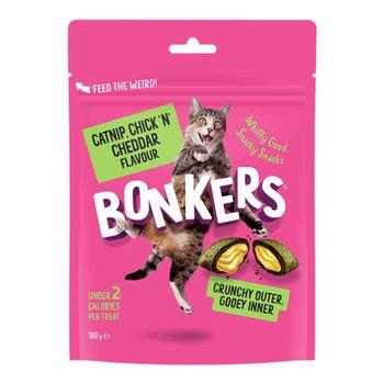 Bonkers Cat Bites, Crunchy & Soft Catnip, Chick N' Cheddar Flavoured Cat Treats 180g