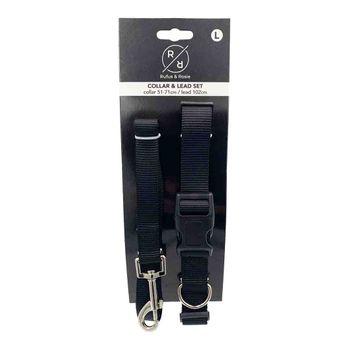 Rufus Rosie Black Dog Collar Lead Set Large