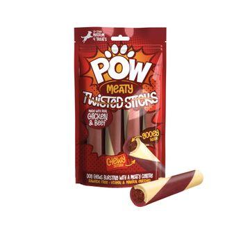 POW Twisted Sticks Chicken and Peanut Butter or Chicken and Beef Dog Treat 4 Pack 200g