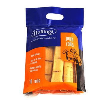 Hollings Large Dried Pork Rolls, Dog Treat, 10 Pack