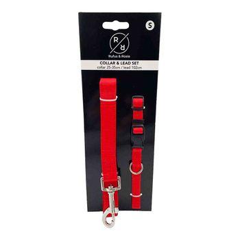 Rufus & Rosie Dog Collar & Lead Set, Small, Red