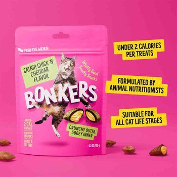 Bonkers Cat Bites, Crunchy & Soft Catnip, Chick N' Cheddar Flavoured Cat Treats 180g