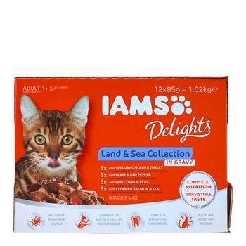 Iams Delights Land and Sea Collection in Gravy Adult Cat Food 12x85g Wet Cat Food