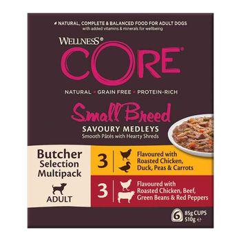Wellness CORE Wet Small Breed Adult Dog Food Savoury Medleys Butcher 6x85g