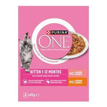 PURINA ONE Kitten Mini Fillets Salmon and Chicken Wet Cat Food 8x85g