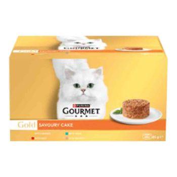 GOURMET Gold Savoury Cake with Beef, Chicken, Salmon, Tuna Wet Cat Food Can 48x85g