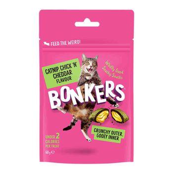 Bonkers Cat Bites, Crunchy & Soft Catnip, Chick 'N'Cheddar Flavoured Cat Treats 60g