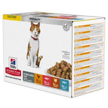 Hills Science Plan Adult Sterilised Chicken, Salmon, Turkey & Trout Wet Cat Food 12x85g