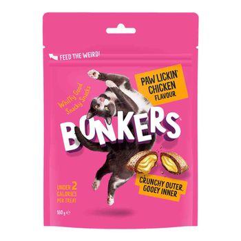 Bonkers Cat Bites, Crunchy & Soft Paw Lickin' Chicken Flavoured Cat Treats 180g
