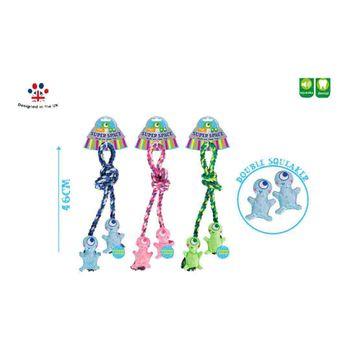 Smart Choice Squeaky Space Alien Plush & Rope Dog Toy