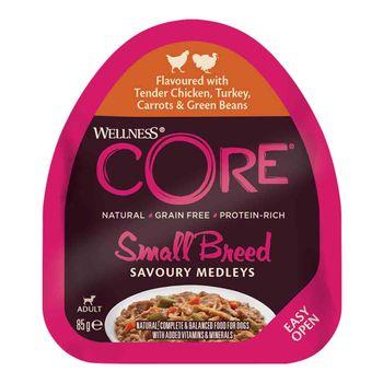 Wellness CORE Wet Small Breed Adult Dog Food Savoury Medleys Tender Chicken, Turkey, Carrots and Green Beans Recipe 85g
