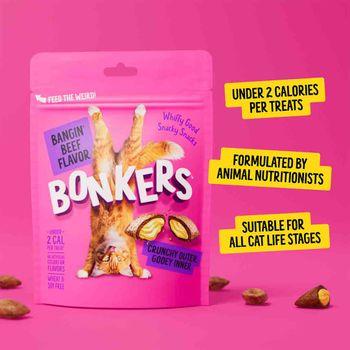 Bonkers Cat Bites, Crunchy & Soft Bangin' Beef Flavoured Cat Treats 60g 