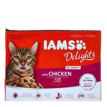 Iams Delights Senior Cat Food with Chicken in Gravy 12x85g Wet Cat Food