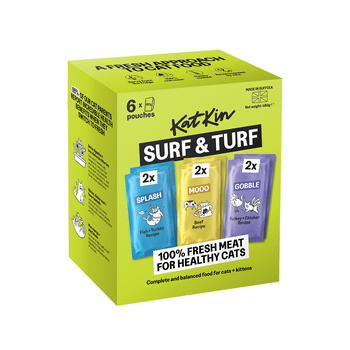 KatKin SURF & TURF Fresh Cat and Kitten Food, Variety Pack (Fish, Beef & Turkey) 6x80g