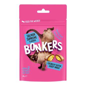 Bonkers Cat Bites, Crunchy & Soft Salmon Supreme Flavoured Cat Treats 60g