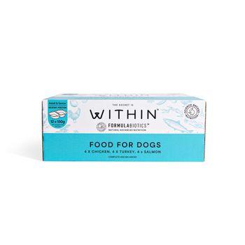 Within Grain Free Adult Dog Food, Variety Pack, Chicken, Turkey, Salmon 12x150g