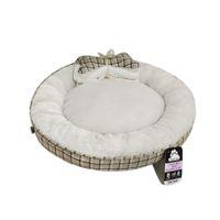 Dream Paws Neutral Check Dog Bed with Blanket & Toy