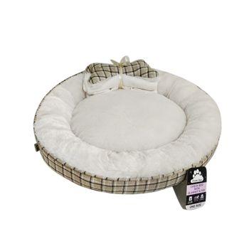 Dream Paws Neutral Check Dog Bed with Blanket & Toy